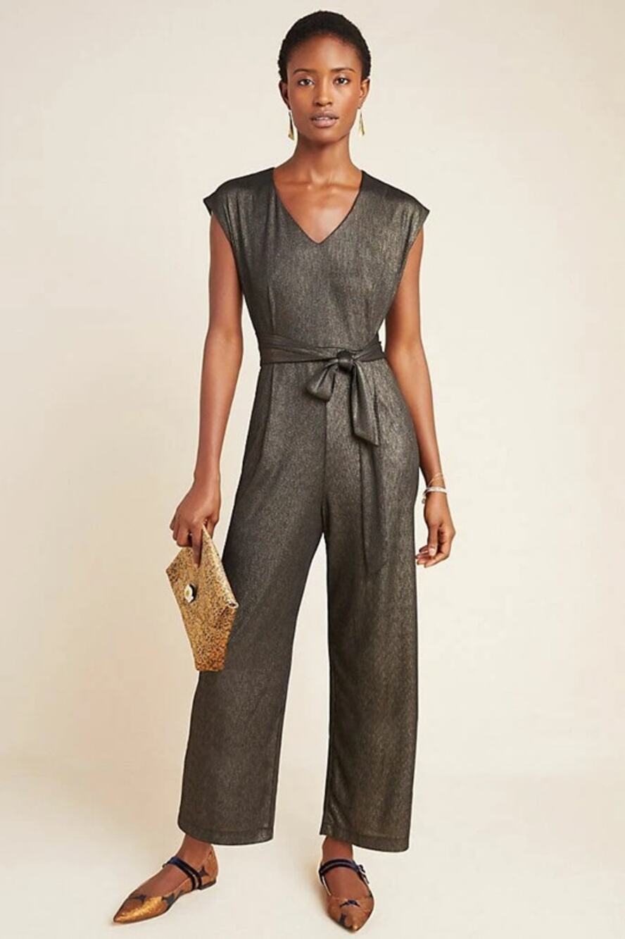 Bishop + Young Pandita Metallic Belted Wide Leg Jumpsuit S NWT